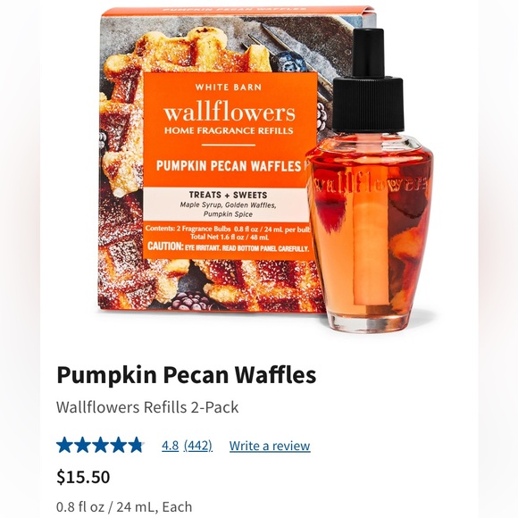 “PUMPKIN PECAN WAFFLES” by BBW/WB, 2-Pack Wallflowers Home Fragrance Refills NIB - Picture 1 of 1
